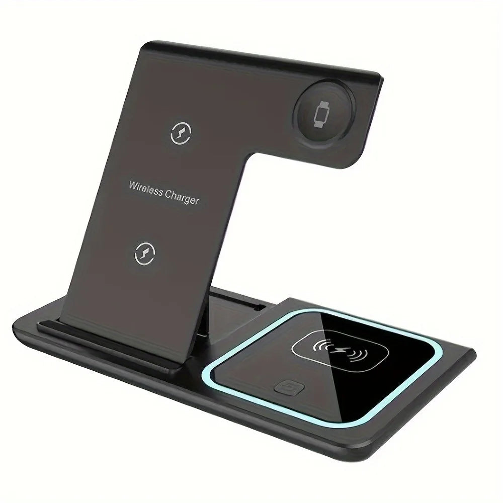 High Quality 3 in 1 Wireless Charger Portable Blue Light Indicator Fast Charging Station Foldable Charging Dock
