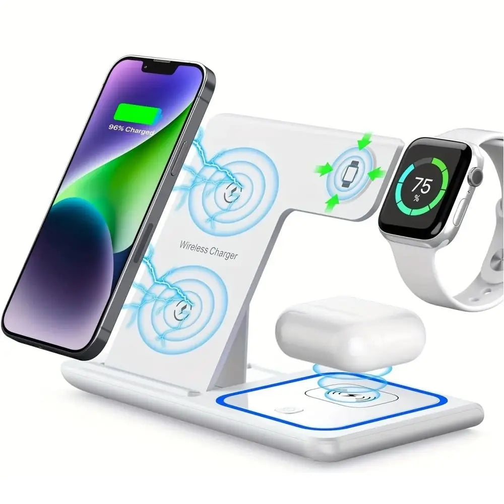 High Quality 3 in 1 Wireless Charger Portable Blue Light Indicator Fast Charging Station Foldable Charging Dock